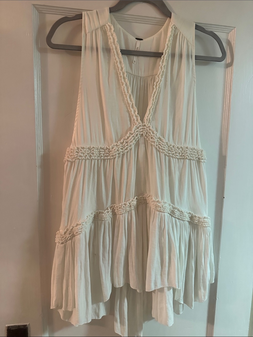Free People Cream Crochet-Trim Sleeveless Tunic